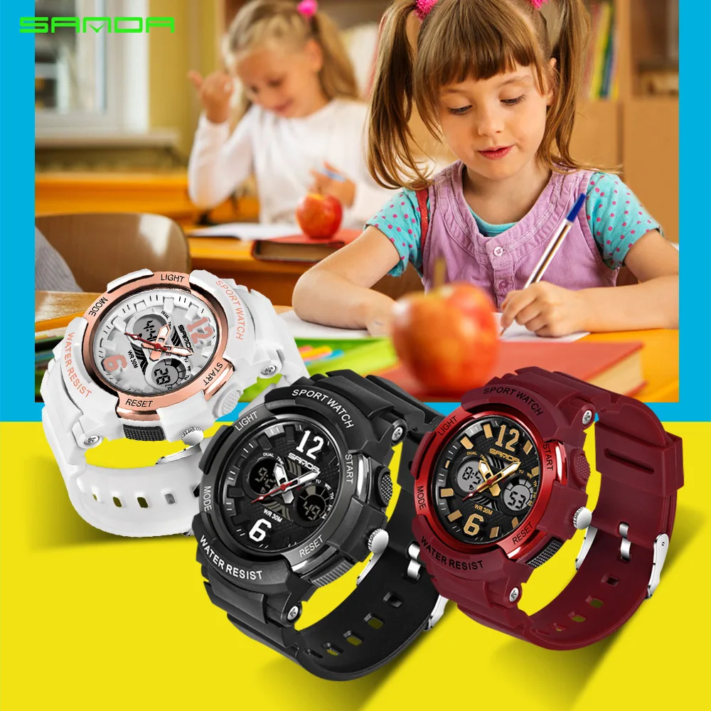 

SANDA 2019 Digital Watch Sport child Clock Luminous Week Large Dial Stopwatch Smart Multifunction Watches relogio kids