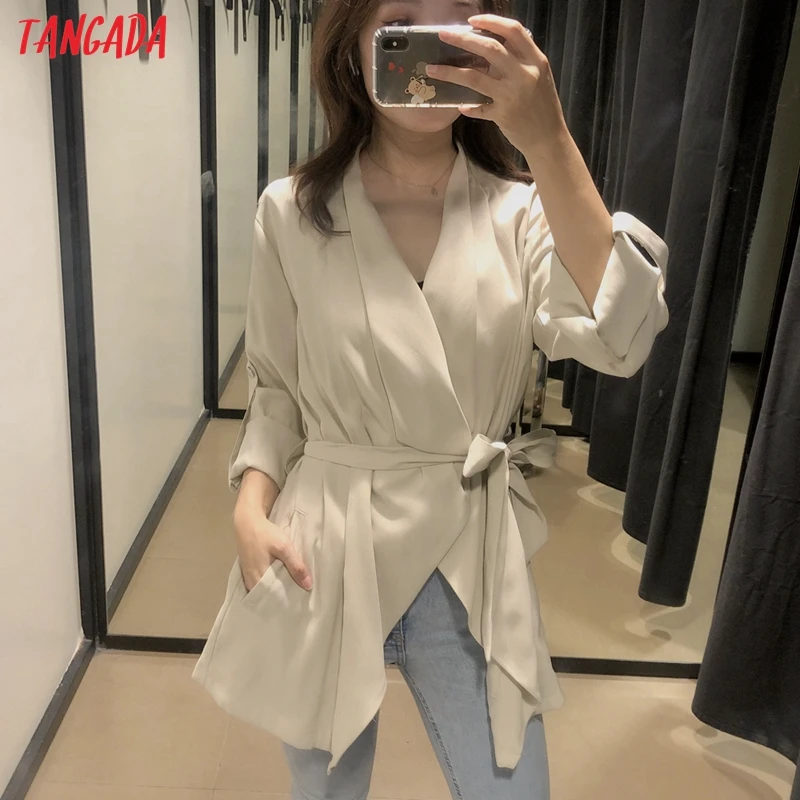 Tangada women solid oversized trench coat 2020 autumn fashion elegant ladies high street loose outwear tops 4H03
