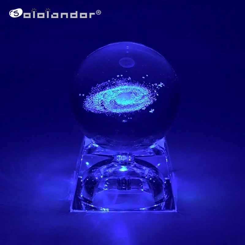 LED Base Crystal Ball Laser Engraved Solar System 3D Miniature Planets Model Sphere Glass Globe Ornament Home Gift Decor | Лампы и