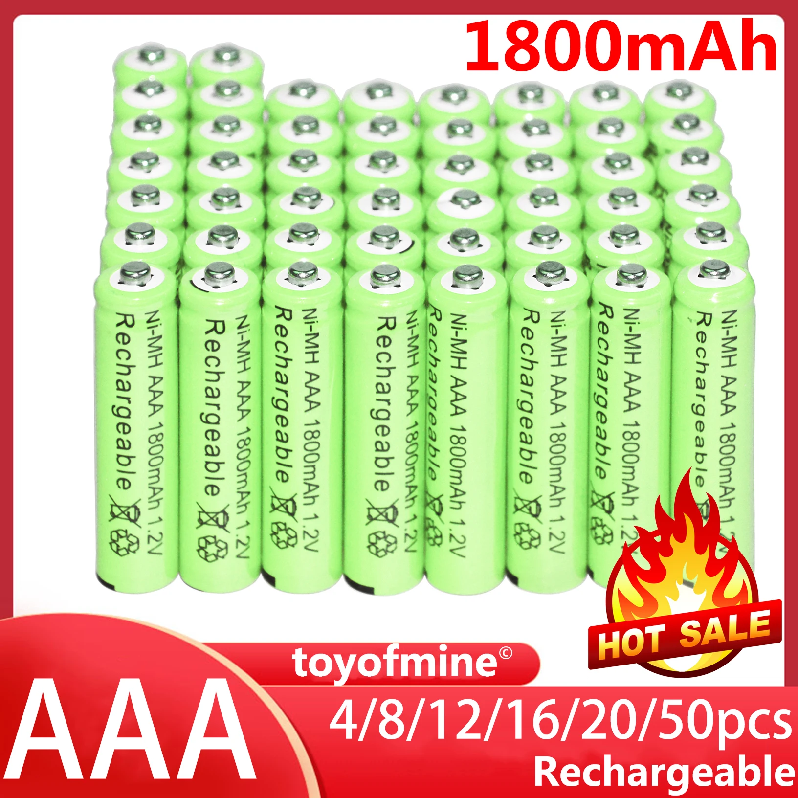 2-48pcs New Brand AAA rechargeable battery 1800mah 1.2V NI-MH Rechargeable for led light toy mp3 Green | Электроника