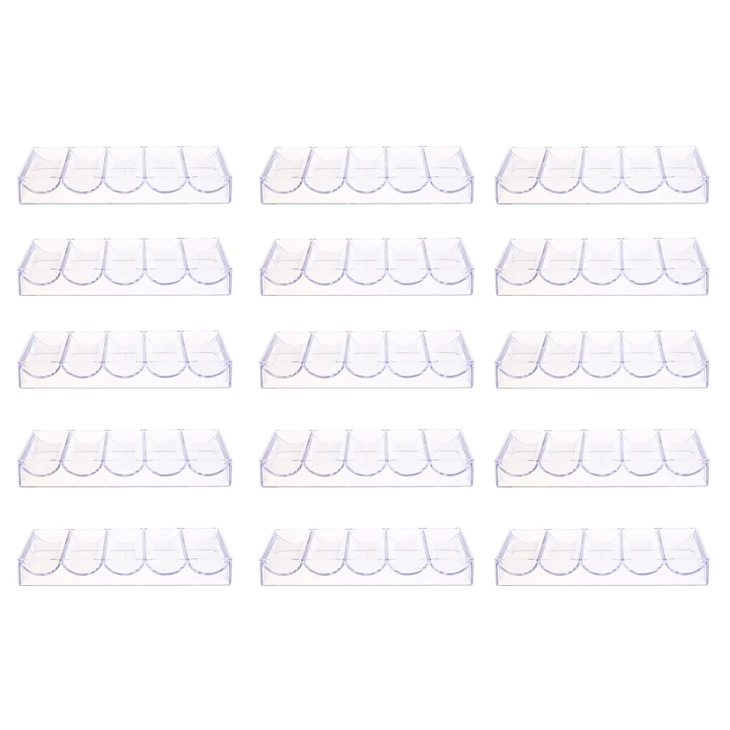 

15 Pcs Acrylic Poker Chips Tray Case 5 Rows No Lid Rack Each Hold 100 Chips