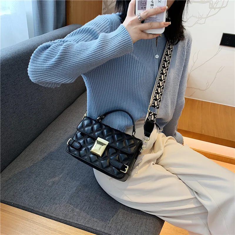 

Fashion Trend Small Square Bags 2020 New High Quality PU Leather Women's Lock Handbag Luxury Rhombic Pattern Ladies Shoulder Bag
