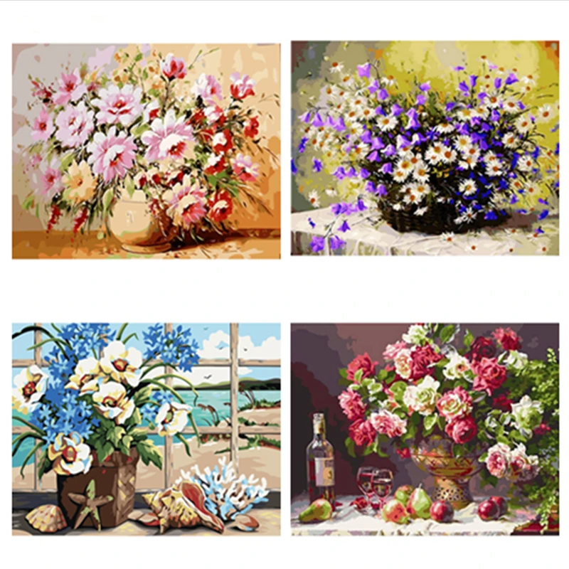 DIY живопись синий красный разноцветные цветы по номерам настенные искусства