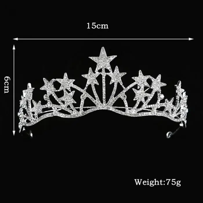 ACRDDK Luxury Jewelry White Rhinestone Tiara Star Shape Crowns Princess Party Prom Birthday Tiara Hair Accessories SL