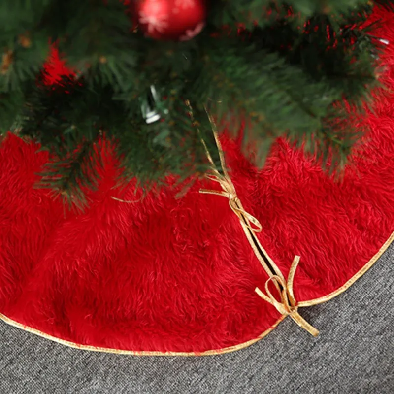 90CM Christmas Tree Skirts Christmas Red Plush Long Hair Christmas Tree Dress Home Decor Apron Diameter for Christmas Tree Decor
