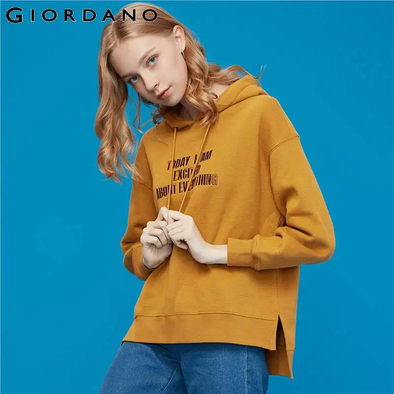 Женские толстовки Giordano с вышивкой толстовка флисовой подкладкой капюшон