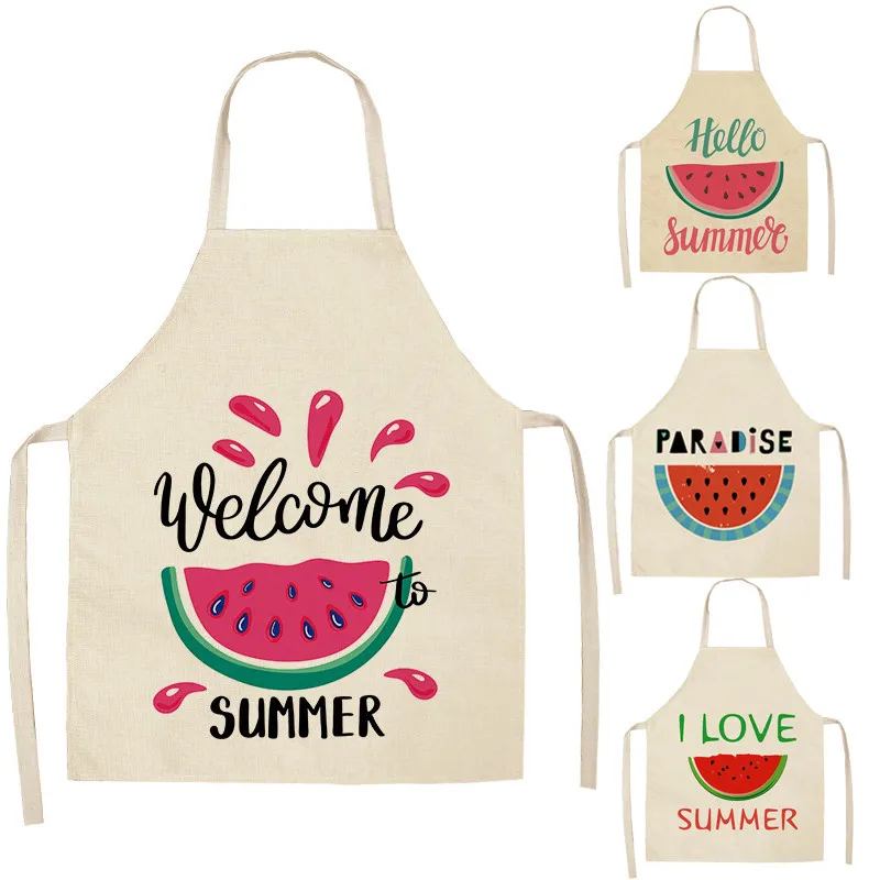 

High-Quality Kitchen Apron Animal Watermelon Summer Printed Sleeveless Cotton Linen Aprons for Men Women Home Cleaning Tools