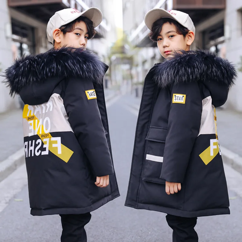 

2019 New Winter Kids Jacket For Boys Teenage Fur Hooded Outerwear Parka Thicker Cotton -30 Russia Overcoat Clothes For Children