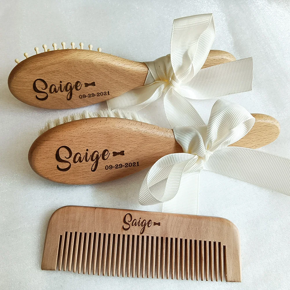 Baby Bathing Comb Baby Care Hair Brush Pure Natural Wool Wood Comb Newborn Massager