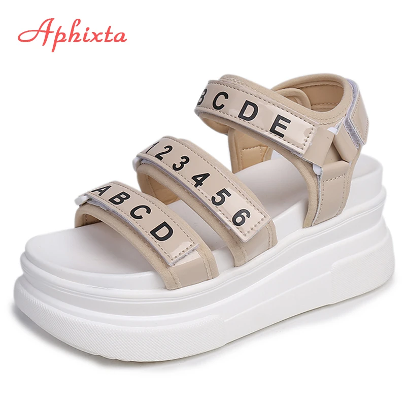 Aphixta Sandalias de plataforma con gancho y bucle para Mujer, Zapatos de Tacón de Cuña con letras ABCD, a la moda, para verano, 1234|Sandalias de mujer| -