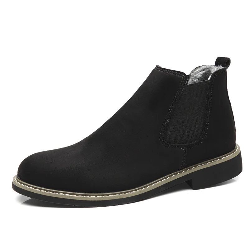 Winter Mens Shoes Casual High Ankle Chaussure Homme British Fashion Boots Men Slip on Pu Leather Chelsea Boots Gentlemen - Цвет: black