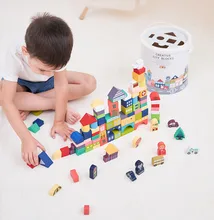 

100 Pcs Colour Wooden Toys City Traffic Scenes Geometric Shape Assembled Building Blocks Early Educational Toys for Kids