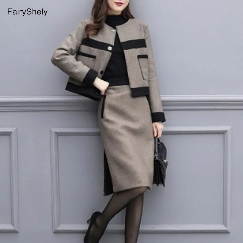Женский костюм с коротким пальто и юбкой FairyShely винтажный - Цена: 3 167,40 руб.