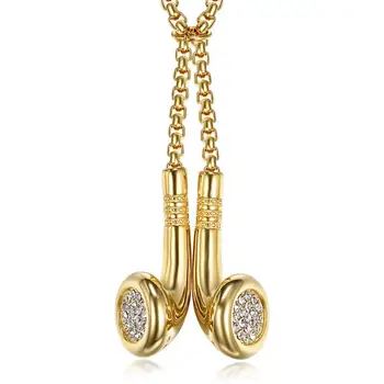 

New arrival Creative Design Musical Headset Pendant Silver and Gold Necklace for Male&Female Handsome Funny Jewelry Accessories
