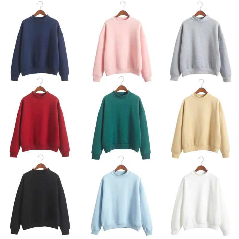 

2019 Autumn and Winter Thick Knit Sweatshirt Round-necked Guard Women's Candy color Casual Female Clothes