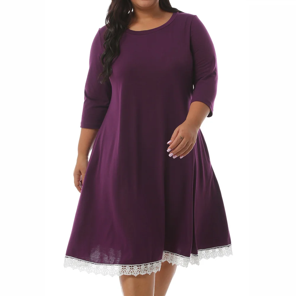 Joineles 3-9XL размера плюс кружевное лоскутное женское Повседневное платье осеннее