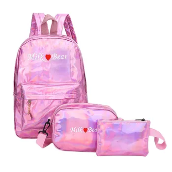 

Women Cartoon Alphabet Student Bagpack Casual Large Capacity PU Backpack Suitable For Travel 3 Piece Set Mochila Feminina