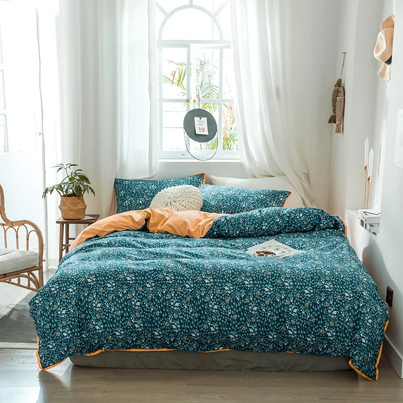 

Pastoral Small Foral Queen Size Bed Sheets Set AB Side Green Girl Bed Clothes Polyster Printed Super King Size Bed Linen Set