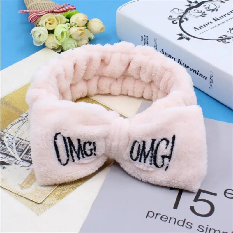 OMG 1 Новинка OMG письмо коралловый флис мыть лицо ободок с бантиком для женщин девушек держатели головных уборов резинки для волос аксессуары для волос в виде тюрбана подарок - Цвет: OMG 1