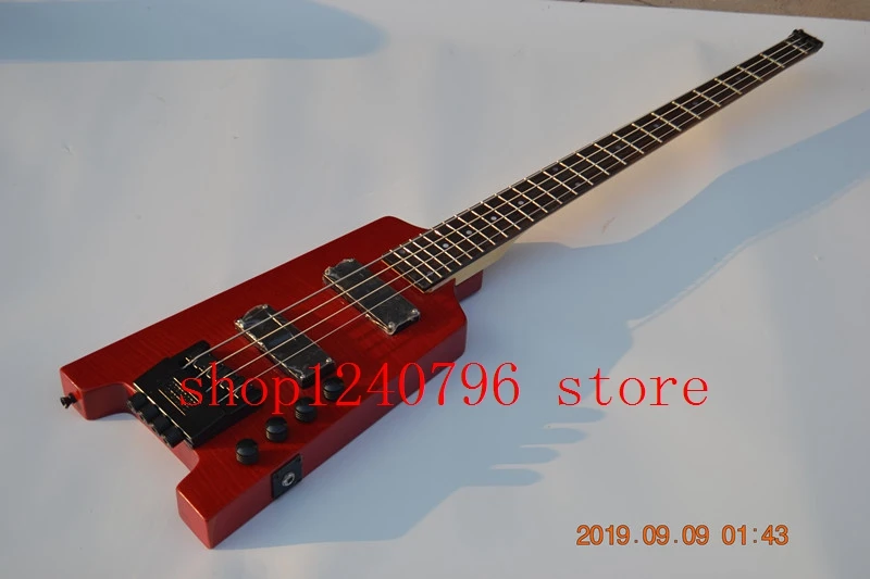 4 string red color headless electric bass guitar scale length 864mm