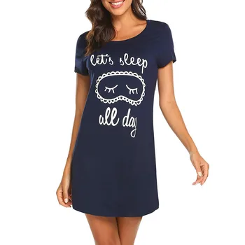 

2019 fashion new hot sale nightdress women's short-sleeved solid color casual comfort good-looking print nightdress пижама 40*