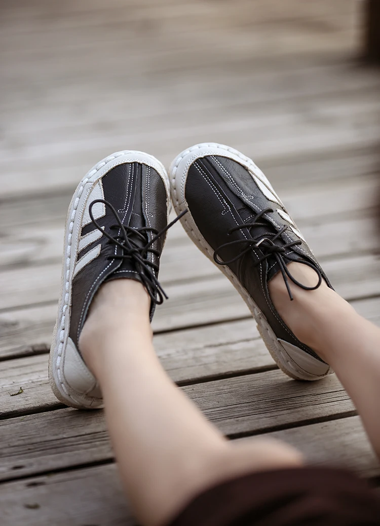 HUIFENGAZURRCS/Новинка; сезон весна; туфли в корейском ретро-стиле с круглым носком и мягкой подошвой; удобная повседневная обувь из натуральной кожи на плоской подошве