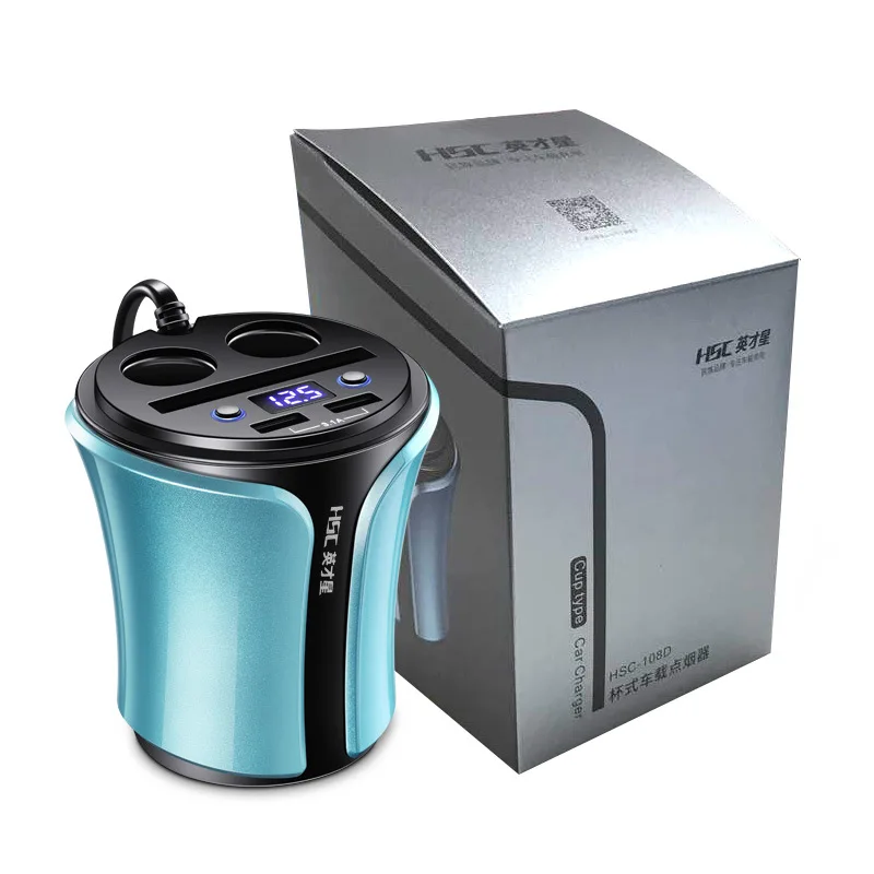 

Excellence Star Slim Waist Car Mounted Charger Double USB One plus Two-Cigarette Lighter Car Charger with Voltage Hsc-108d