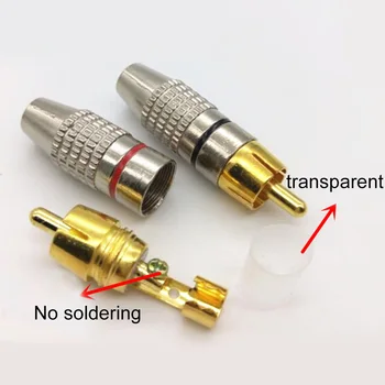 

10pcs Gold Plated Welding Free Adapter Phono Audio Plug Male Cable Connector Soldering Locking Video Durable Metal For RCA