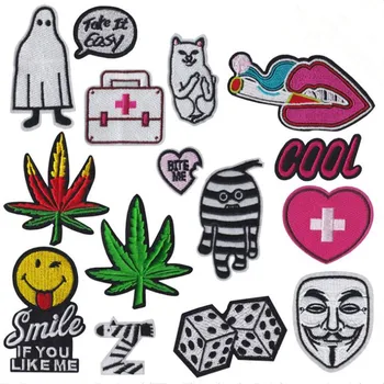

Smiley cat mask ghost stranger alien clothes iron patch punk embroidery patch clothes DIY patch decals