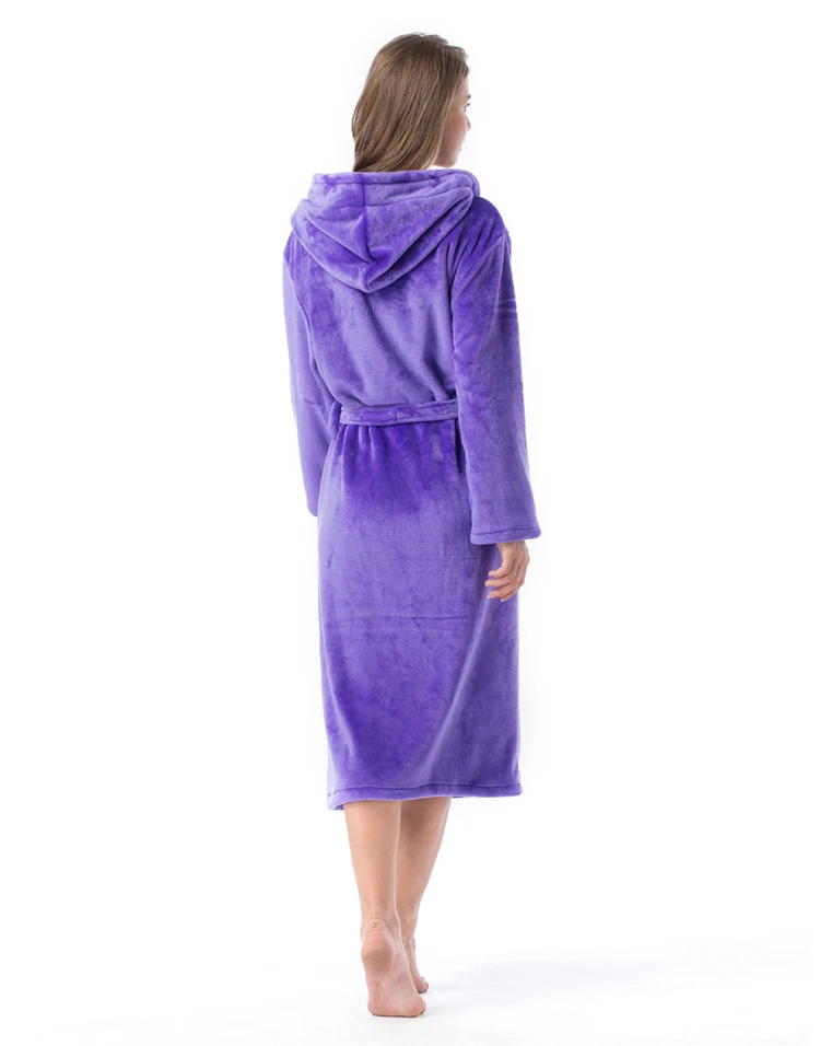 2020 Winter Kimono Robe Plush Fleece Bath Robes For Women Soft Warm Long Sleeve Hooded Nightgown Loungewear Sleepwear