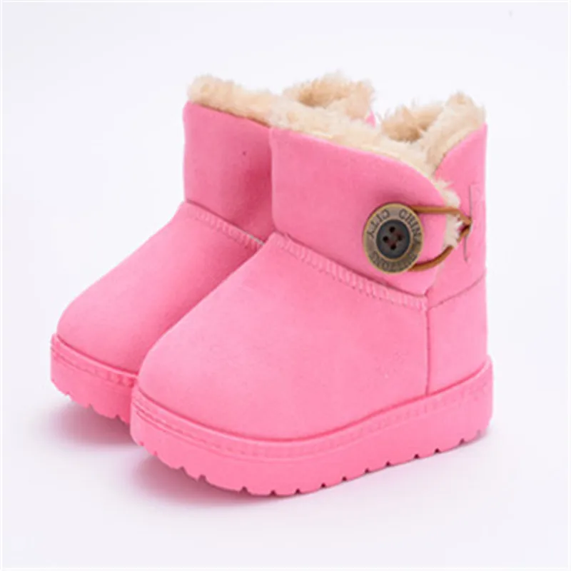 Теплая зимняя обувь на плоской подошве для мальчиков и девочек; зимние ботинки с пуговицами Bailey; бархатная обувь для маленьких детей