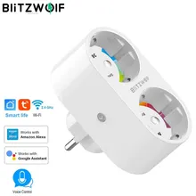 BlitzWolf 16A 2 EN 1 double prise EU Prise WIFI intelligente Adaptateur secteur Prise de courant intelligente Prise de courant Prise de contrôle à distance Prise murale Prise intelligente Fonctionne avec Alexa