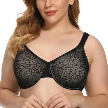 

Mesh Jacquard Minimizer Bra Underwire Brassier Women Pluse Size Bralette Push Up Underwear Sexy Lingerie Full Cup DDD