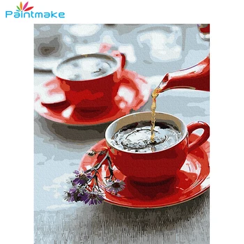 

Paintmake Coffee DIY Paint by Numbers no frame Digital Oil painting on canvas Home decoration painting Art Hand Drawing For Kids
