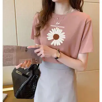 

Short-sleeved female 2020 summer new half-sleeved cotton t-shirt ins tide Korean version of loose bottoming shirt small daisy co