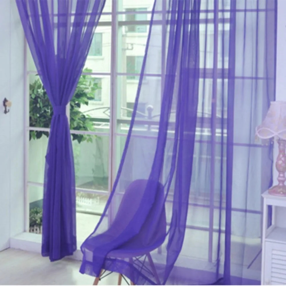 

Fashion Simple Solid Colors Tulle Door Window Curtain Washable Drape Panel Sheer Scarf Valances Translucent Design New Fashion