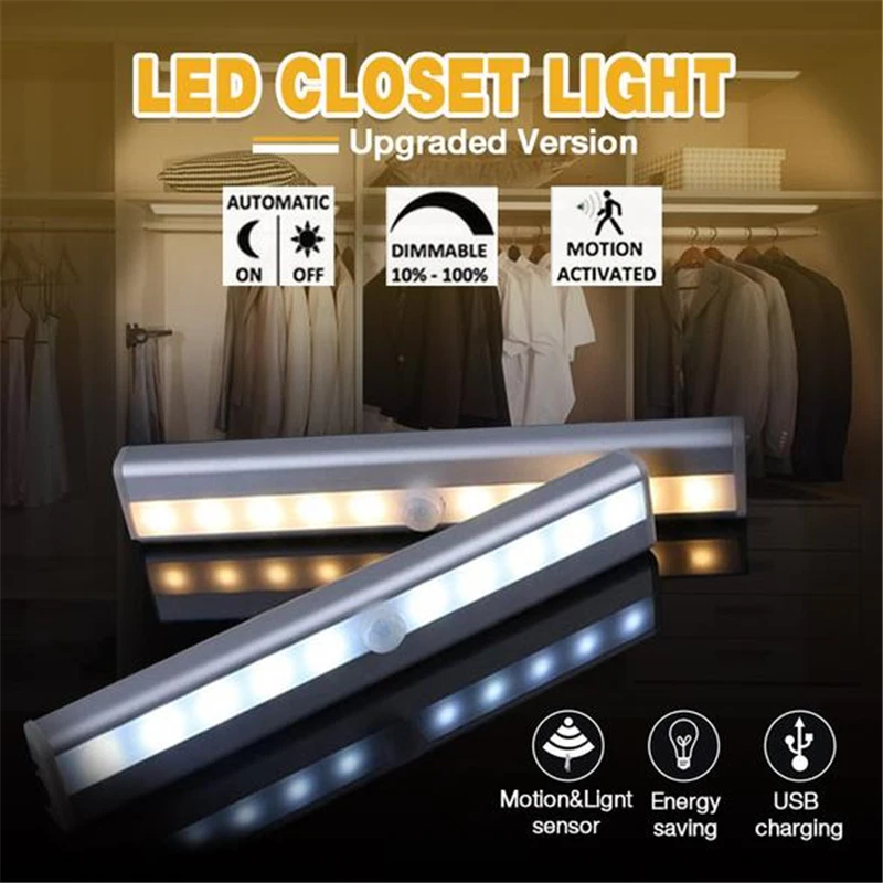 

LED Under Cabinet Light PIR LED Motion Sensor Lamp 10 LEDs lighting for Wardrobe Cupboard Closet Stairs Kitchen Night Light