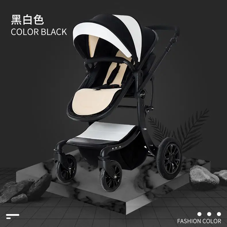 black Teknum 3in1Baby тележка двунаправленная откидывающаяся Высокая Ландшафтная Складная зонтичная тележка портативная детская тележка - Цвет: black