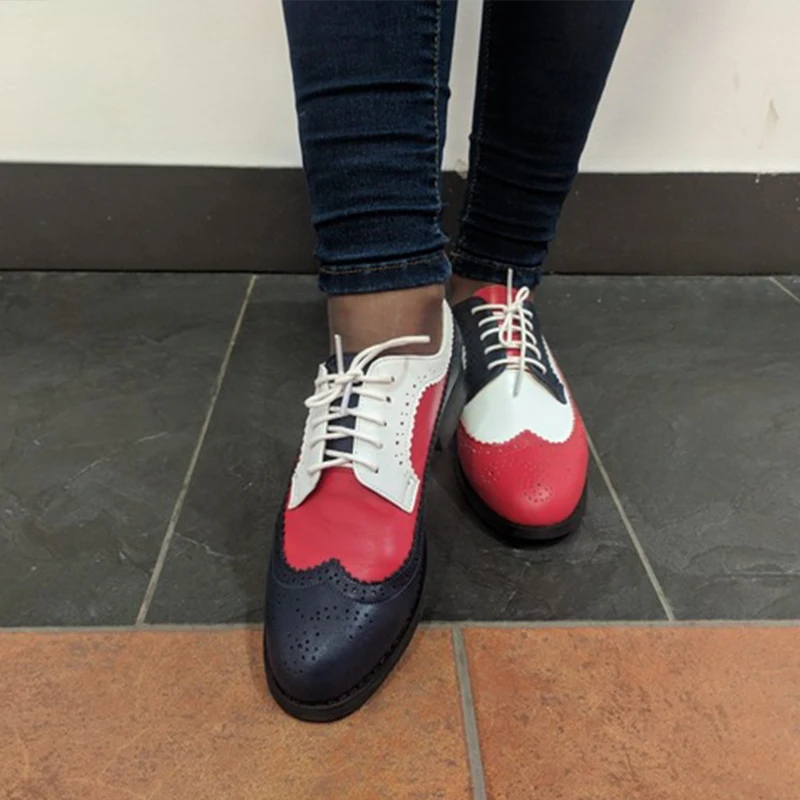 Women genuine leather oxford shoes woman flats handmade vintage retro lace up loafers brown casual sneakers flat shoes for women