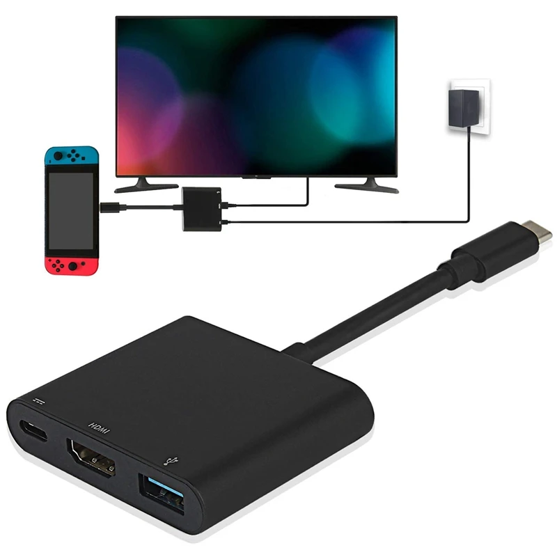 ABKT-HDMI USB C концентратор адаптер для переключателя, 1080P Тип C к HDMI конвертер док-станция кабель для переключателя