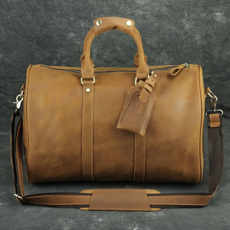 Light Brown Черный Ангел Винтажные Сумки из натуральной кожи для путешествий для мужчин Crazy Horse кожаная сумка на плечо для путешествий большая сумка для выходных - Цвет: Light Brown