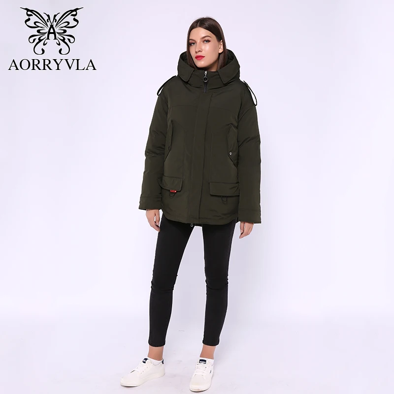 AORRYVLA, зимний пуховик для женщин, парка с капюшоном, короткая, толстая, теплая, био-Пух, мини Parker, пальто, женская модная куртка