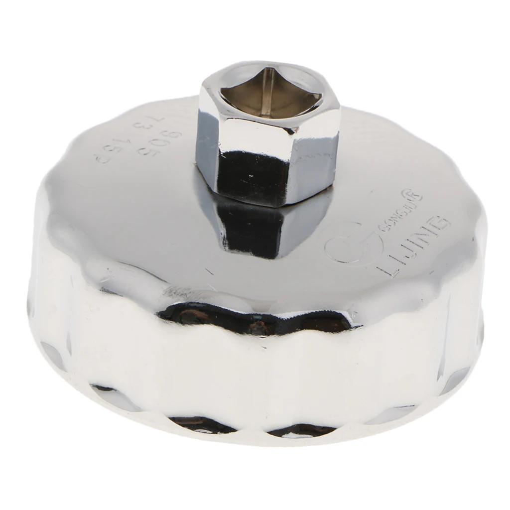 Oil Filter Cup Wrench Housing Tool Remover Cap Oil Grid, Dia 73mm,14 Flutes, Steel and Chrome Plated, for Toyota