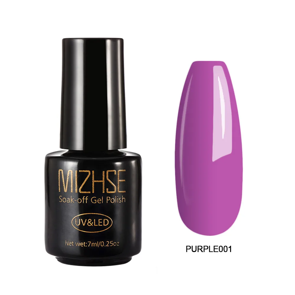 Purple001 MIZHSE 7 мл Лак для ногтей великолепный Гель-лак для ногтей Vernis покрытие гель-лаки для ногтей Гель-лак Полупостоянный УФ-основа - Цвет: Purple001
