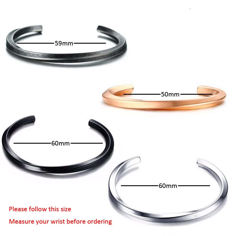 Stainless Steel Bracelet Metal Bracelet MEN TWISTED C BANGLE WITH SMALL WRIST MOBIUS BRACELET ANTIQUE SILVER COLOR STACKING CUFF BANGLE STAINLESS STEEL UNISEX JEWELRY