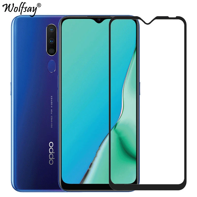Black Полное покрытие закаленное стекло для Oppo A9 Защита экрана для Oppo A9 целое клеевое Стекло для телефона Oppo A9 стекло 6,5" - Цвет: Black
