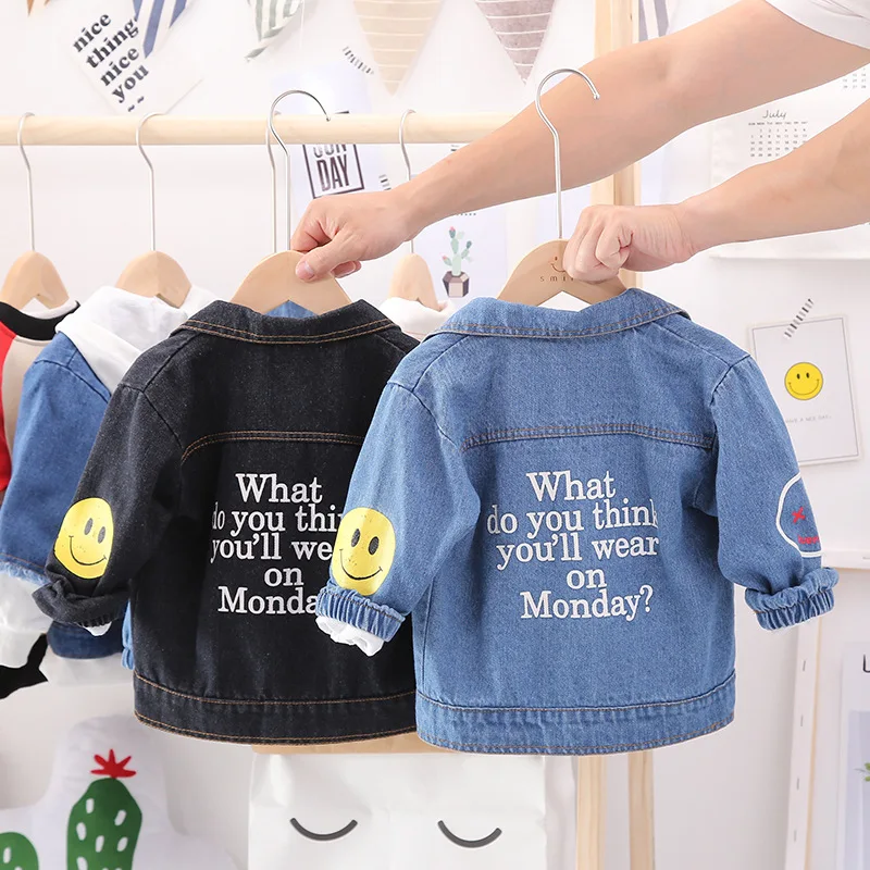 2020 Spring Autumn Cartoon Baby Boys Jacket Letter Hooded Denim For Girl Coat Kids Outerwear Children Clothes | Детская одежда и