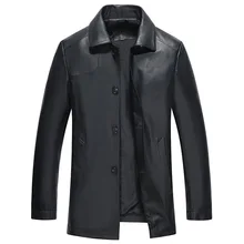 Весенняя новинка, кожаная мужская куртка средней длины из овчины с лацканами, Осенние однотонные черные куртки с карманами, высокое качество, натуральная кожа, свободные куртки