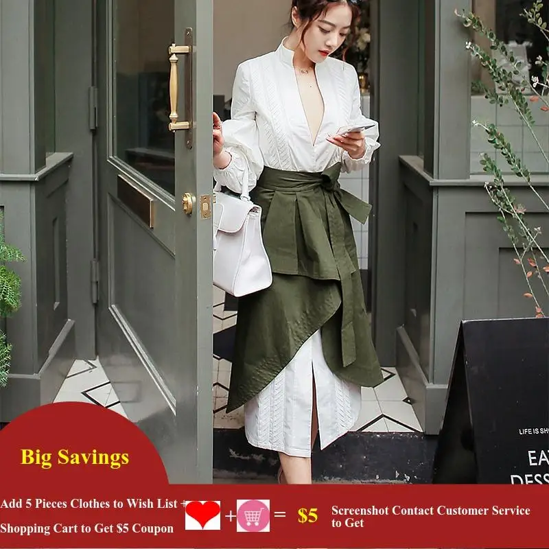 Женский комплект из 2 предметов с юбкой повседневное длинное платье рубашка V