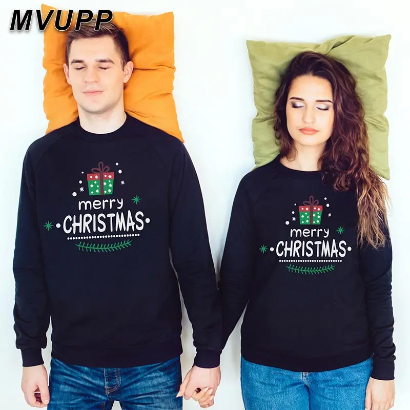 MVUPP веселые рождественские свитшоты с креативным принтом милая пара зимняя